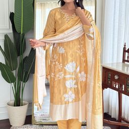 KALINI Women Floral Embroidered Regular Thread Work Kurta with Trousers & Dupatta-image-99