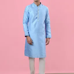 azania Ethnic Motifs Self Design Mandarin Collar Jacquard Kurta With Pyjamas-picture-16