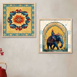 Kotart Brown & Yellow 2 Pieces Madhubani Wooden Wall Arts-picture-11