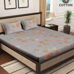 Myntra Elegant Homes Grey & White Floral 400 TC King Bedsheet with 2 Pillow Covers-image-36