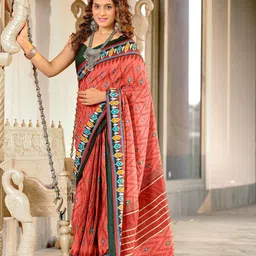 Pandadi Saree Ikat Printed Sarees with Unstitched Blouse Piece-picture-24
