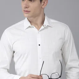 V Dot Men White Slim Fit Checked Formal Shirt-image-50