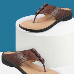 HUNYZA FOOTWEAR Women T-Strap Flats with Laser Cuts-22