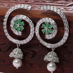 KARATCART Silver-Plated Contemporary American Diamond Studded Drop Earrings-picture-4