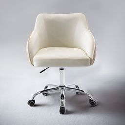 nestroots Cream-Colored & Silver-Toned Velvet Office Chair With Wheels-13