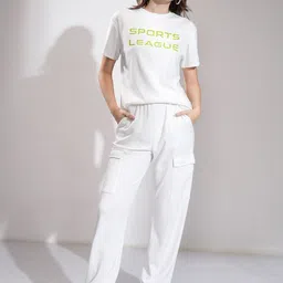 Tokyo Talkies Printed Round Neck T-shirt With Joggers Co Ords-image-94