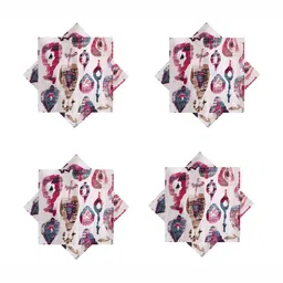 HANDICRAFT PALACE White & Pink 6 Pieces Printed Cotton Table Napkins-24