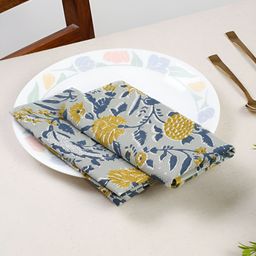 TARAN LIVING Green & Grey  4 Pieces Floral Printed Cotton Dinner Table Napkins-52