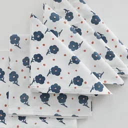 TARAN LIVING White & Blue 6 Pcs Floral Printed Cotton Table Napkins-14