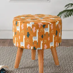 RIANCE CREATIONS Brown Printed Ottoman With Wooden Legs-29