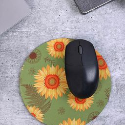 PENTADECO Green & Yellow Floral Printed Round Mouse Pad-31