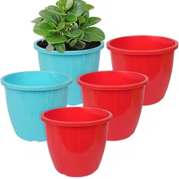 Kuber Industries Set Of 5 Multicolour Solid Flower Pot-49