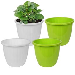 Kuber Industries Set Of 4 White & Green Solid Flower Pot-28