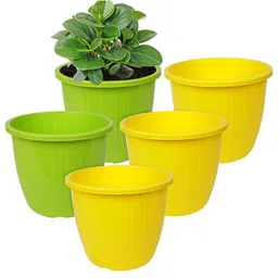 Kuber Industries Set Of 5 Multicolour Solid Flower Pot-97