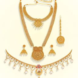 Peora Gold-Plated Stone-Studded & BeadedJewellery Set-image-16