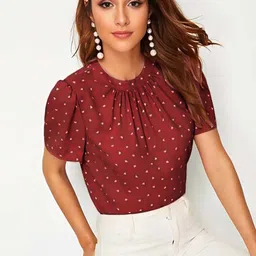 Stylecast X Slyck Conversational Printed Puff Sleeves Gathered Top-image-35