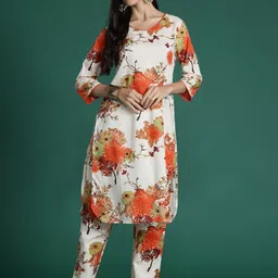 Indo Era Women Floral Printed Regular Pure Cotton Kurta with Trousers-15