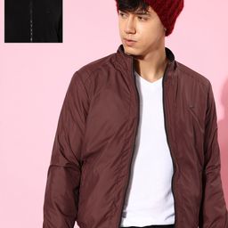 Roadster Men Burgundy & Black Reversible Bomber Jacket-picture-49