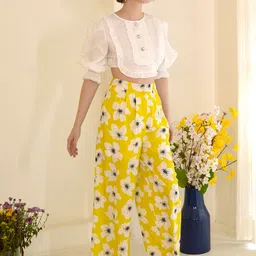 BLANC9 Floral Printed Frills Top With Palazzos Co-ords-picture-27