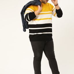 Sztori Men Plus Size Mustard Striped Pullover-17
