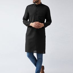 SOJANYA Men Black Solid Straight Kurta-image-33