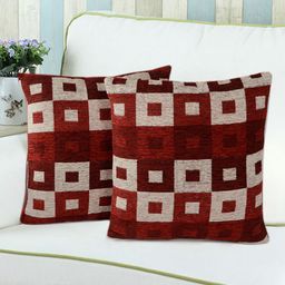 Saral Home Maroon Set of 2 Geometric Square Cushion Covers-46