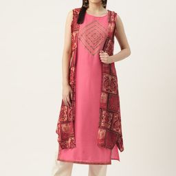 Rue Collection Geometric Embroidered Mirror Work Kurta with Shrug-image-9