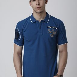 FIDO DIDO Men Blue Printed Polo Collar T-shirt-image-1