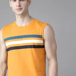 The Roadster Lifestyle Co Men Mustard Yellow & White Pure Cotton Striped T-shirt-image-57