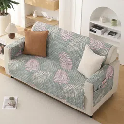 HOKIPO Green & Pink Printed Polyester 1 Piece Sofa Cover-image-33