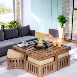 Ikiriya Coffee Brown Square Shaped Teak Finish Sheesham Wooden Accent Coffee Table-image-71