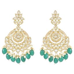 I Jewels Gold Plated Kundan Studded & Beaded Chandbalis-53