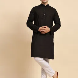 Enciger Men Black Solid Pure Cotton Kurta With Pyjamas-picture-54