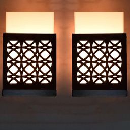 Gojeeva Black 2 Pieces Wooden Square Shaped Wall Lamps-33