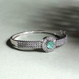 PANASH Silver-Plated Cubic Zirconia Stone Studded Kada Bracelet-picture-20