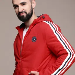 Nautica Solid With Striped Detail Hooded Puffer Jacket-image-23