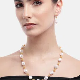 Anouk White Acrylic Stone with Golden Ball Necklace Set-47