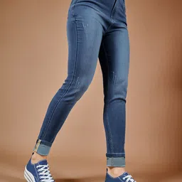 Roadster Women Skinny Fit High Rise Twill Tape Detailing Scraped Stretchable Denim Jeans-image-8