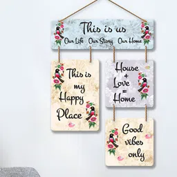 ArtVibes Blue & Beige Printed Wooden Hanging Wall Decor-image-44