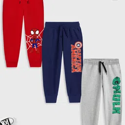 YK Marvel Boys Pack Of 3 Red,Blue & Grey Printed Joggers-16