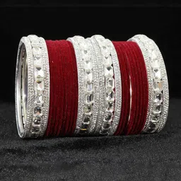 NMII Set Of 28 Zircon Gemstone-studded & Velvet Bangles-18