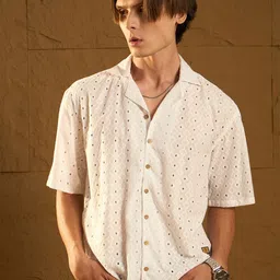 DENNISON Drop Shoulder Oversized Schiffli Cotton Shirt-image-6