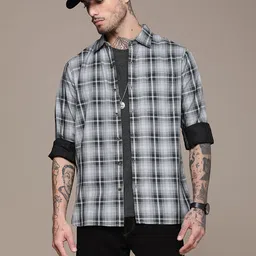 WROGN Pure Cotton Slim Fit Tartan Checked Casual Shirt-image-30
