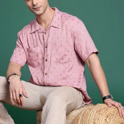 Sangria Boxy Fit Opaque Self Design Textured Pure Cotton Casual Shirt-image-61
