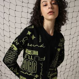 Hubberholme Women Boxy Fit Typograghy Sweater Cardigan-image-23