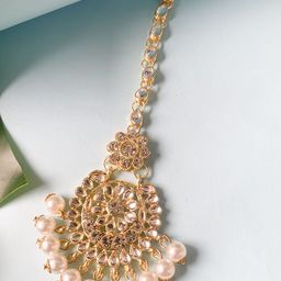 I Jewels Gold Plated Kundan & Pearl Studded Maang Tikka-image-88
