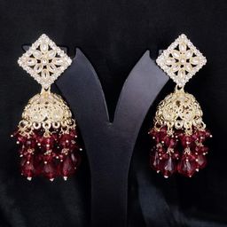Gyaan Jewels Stone Studded & Beaded Dome Shaped Jhumkas-image-67