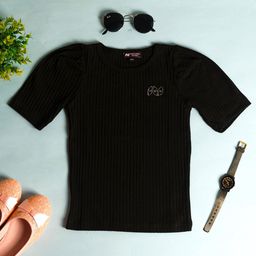 Purple United Kids Girls Striped Puff Sleeve Cotton Top-image-40