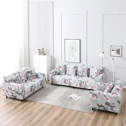 HOKIPO Grey & Pink Printed Polyester 1 Piece Sofa Cover-image-35