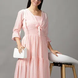 SHOWOFF Peach-Coloured Layered Chiffon Maxi Midi Dress-image-15